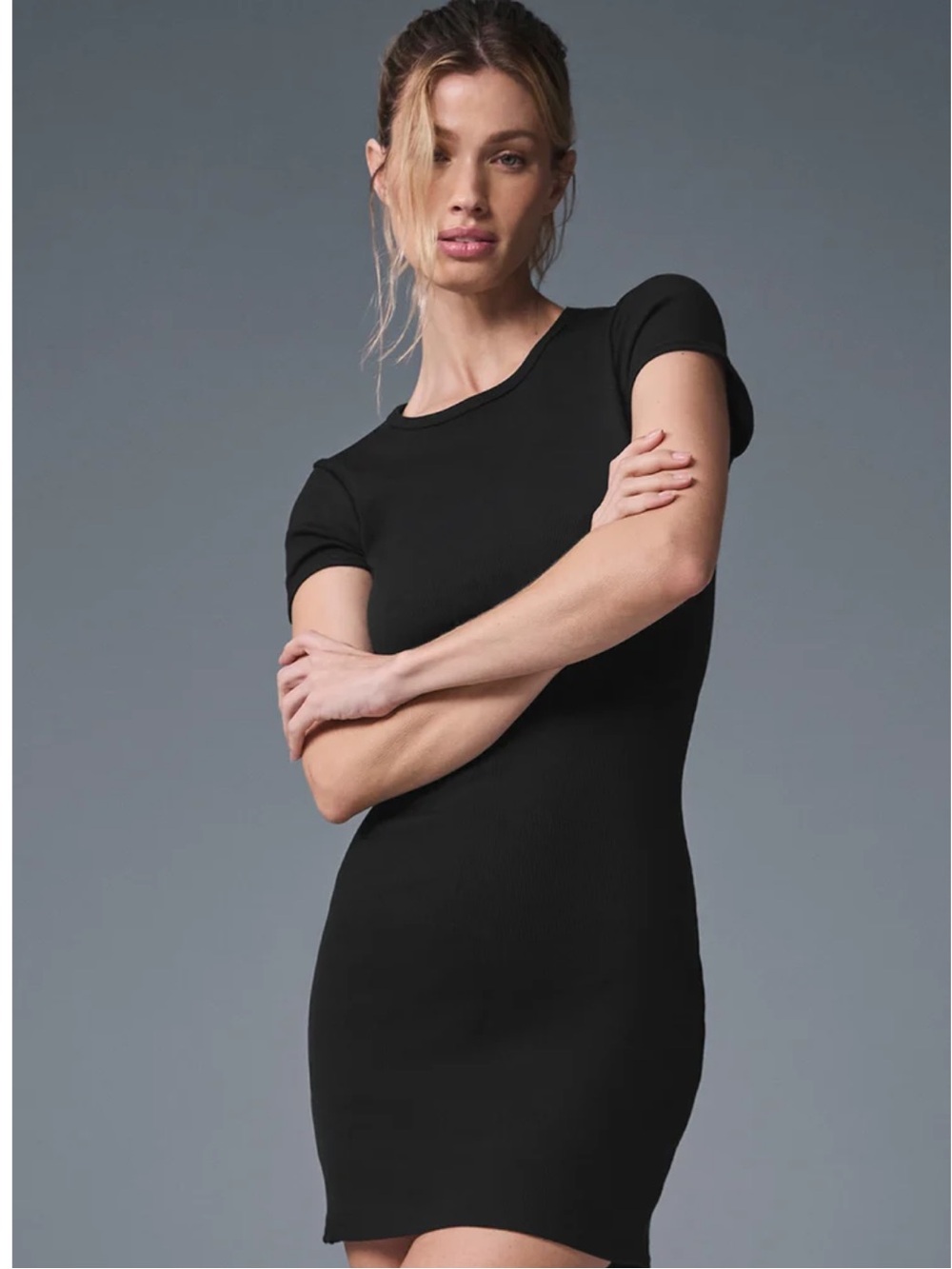 ALO Yoga goddess ribbed Black Short Sleeve dress S
